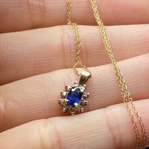 10k Yellow Gold Blue Sapphire & Diamond Necklace